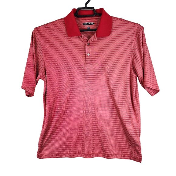 Men's Pebble Beach Red Striped Polo Shirt Short Sleeve Size L - Picture 1 of 9